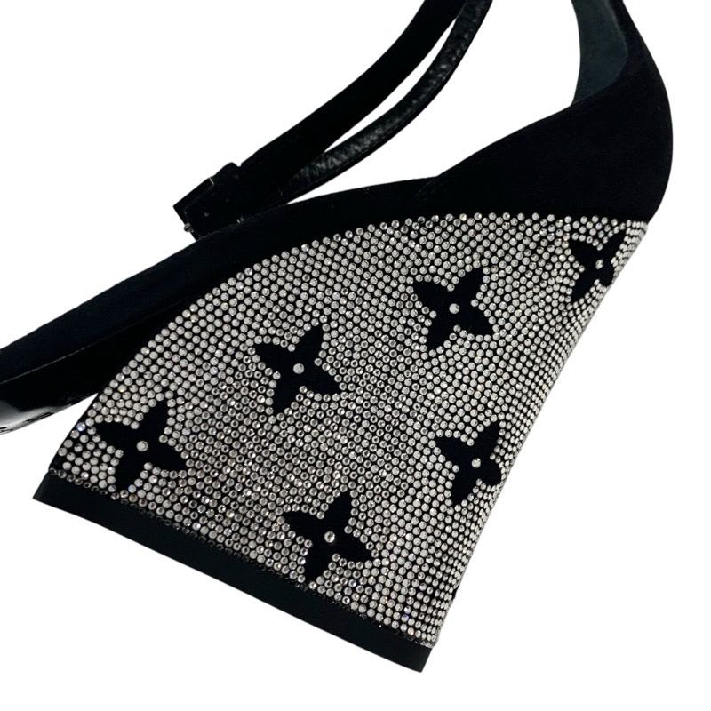 Louis Vuitton Appeal Line Monogram Sandals Shoes Suede Black Silver Rhinestone — view 9