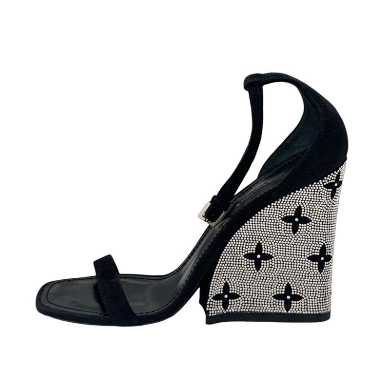 Louis Vuitton Appeal Line Monogram Sandals Shoes Suede Black Silver Rhinestone — view 3