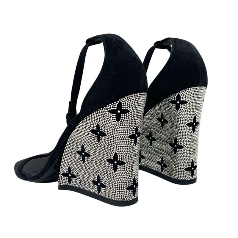 Louis Vuitton Appeal Line Monogram Sandals Shoes Suede Black Silver Rhinestone — view 4