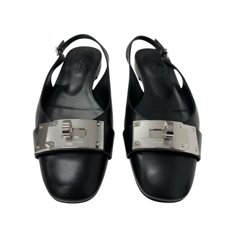 Hermes Innocent Flat Shoes Leather Black Silver Ballet Kelly — view 2