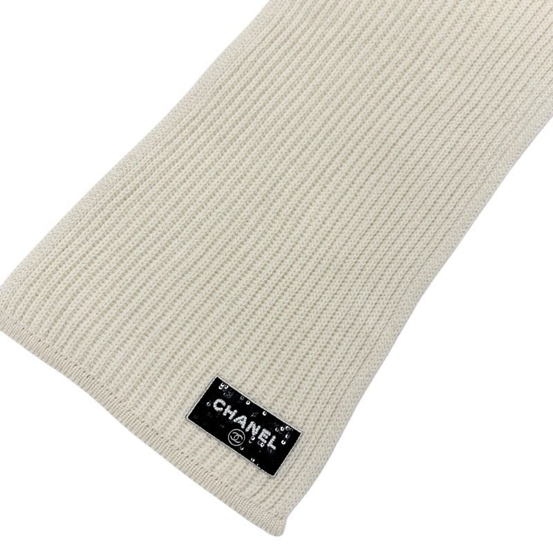 Chanel Muffler Cashmere White Black Coco Mark Logo Sequins Scarf — view 3