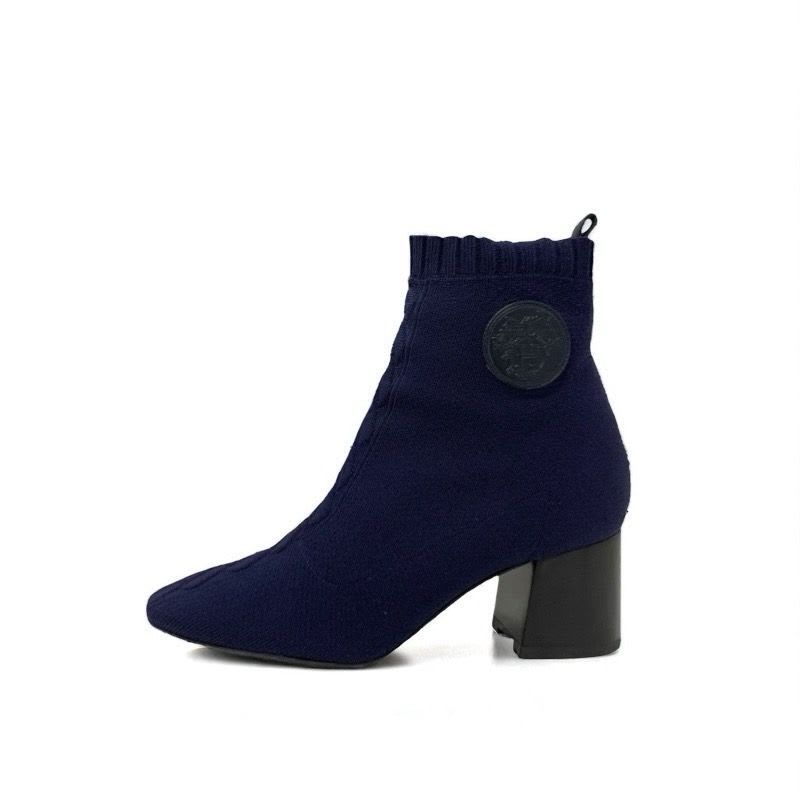 Hermes Volver Boots Short Shoes Fabric Leather Navy Black Sock — view 3