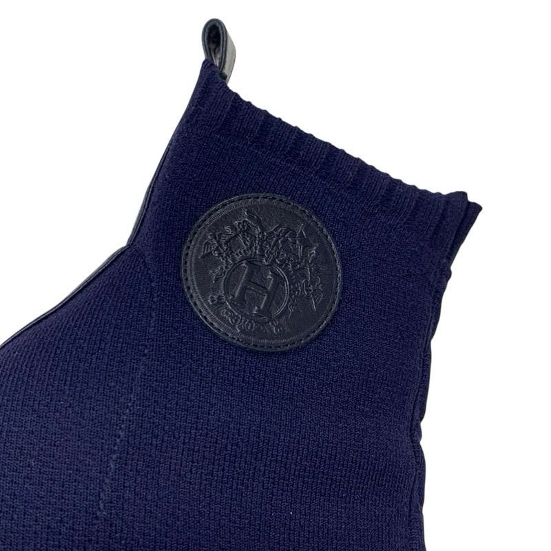 Hermes Volver Boots Short Shoes Fabric Leather Navy Black Sock — view 9