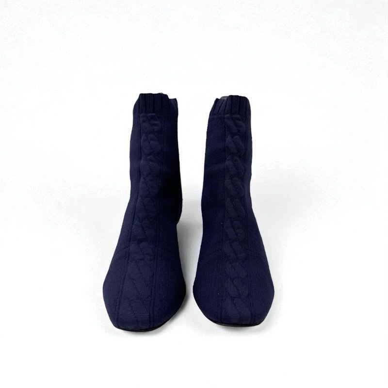Hermes Volver Boots Short Shoes Fabric Leather Navy Black Sock — view 2