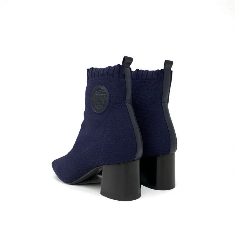 Hermes Volver Boots Short Shoes Fabric Leather Navy Black Sock — view 4