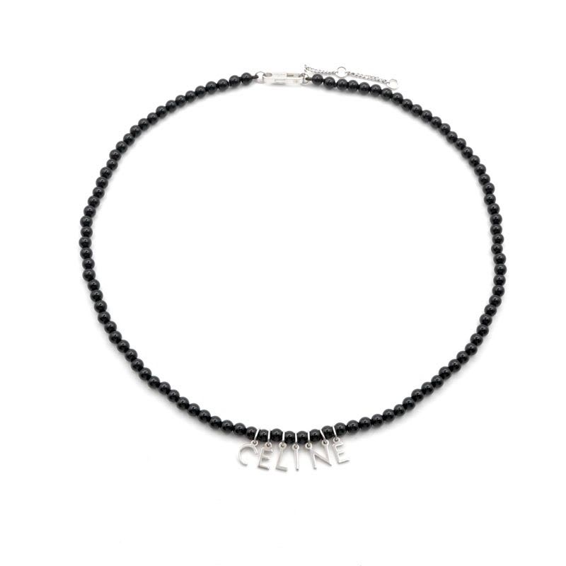 Celine Necklace Pendant Choker Black Silver Logo Onyx — view 3