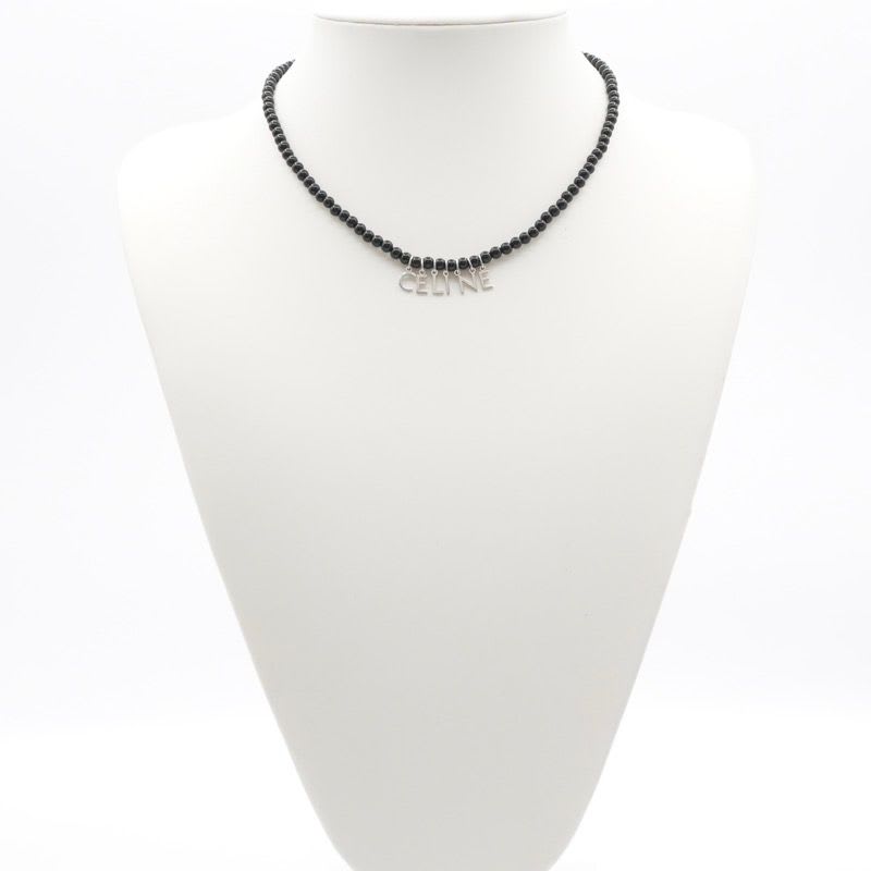 Celine Necklace Pendant Choker Black Silver Logo Onyx — view 8