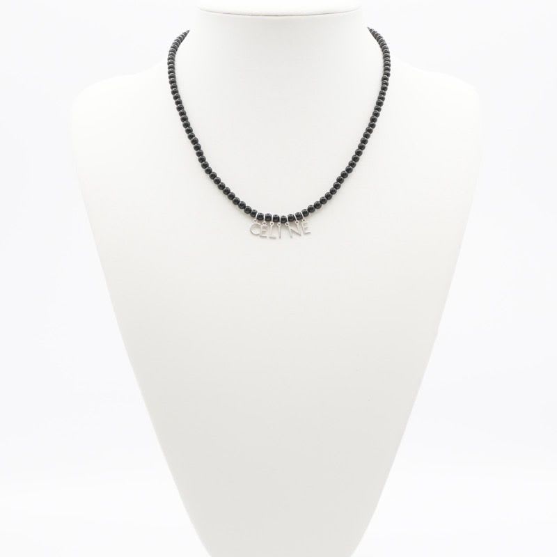 Celine Necklace Pendant Choker Black Silver Logo Onyx — view 9