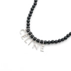 Celine Necklace Pendant Choker Black Silver Logo Onyx — view 4