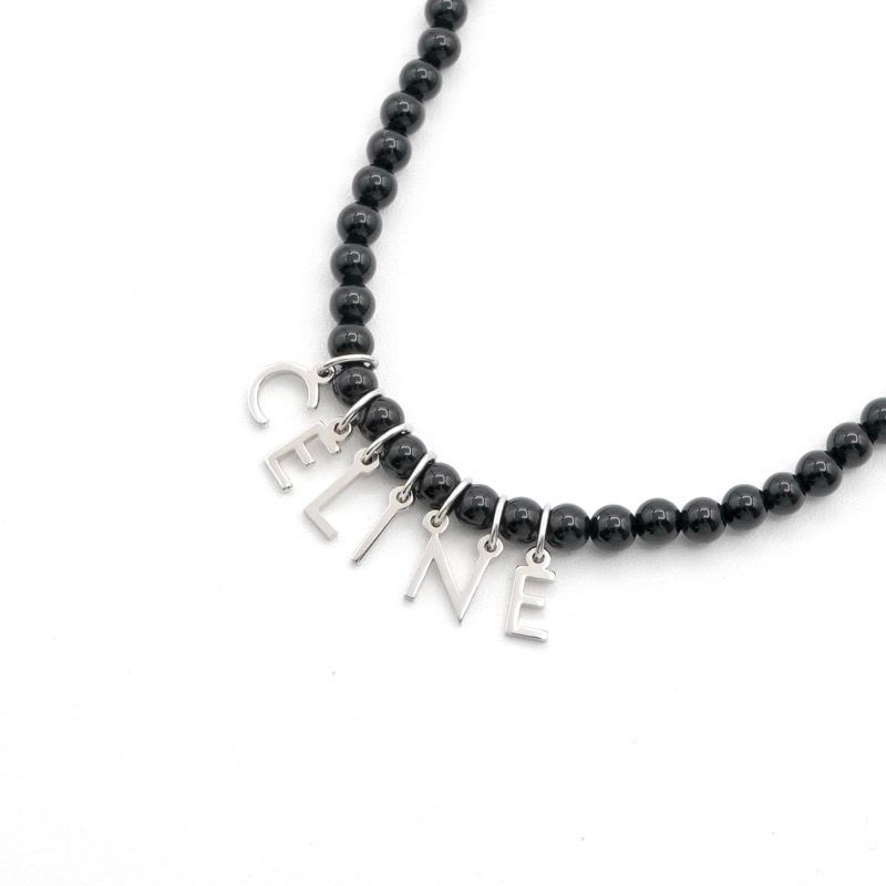 Celine Necklace Pendant Choker Black Silver Logo Onyx — view 4