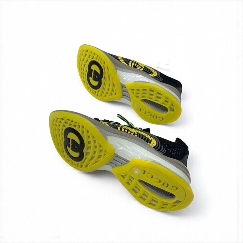 Gucci RUN Sneakers Shoes Fabric Black Yellow Interlocking G Logo — view 6