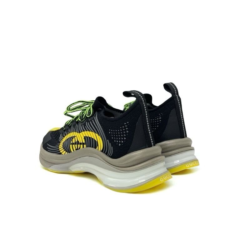 Gucci RUN Sneakers Shoes Fabric Black Yellow Interlocking G Logo — view 4
