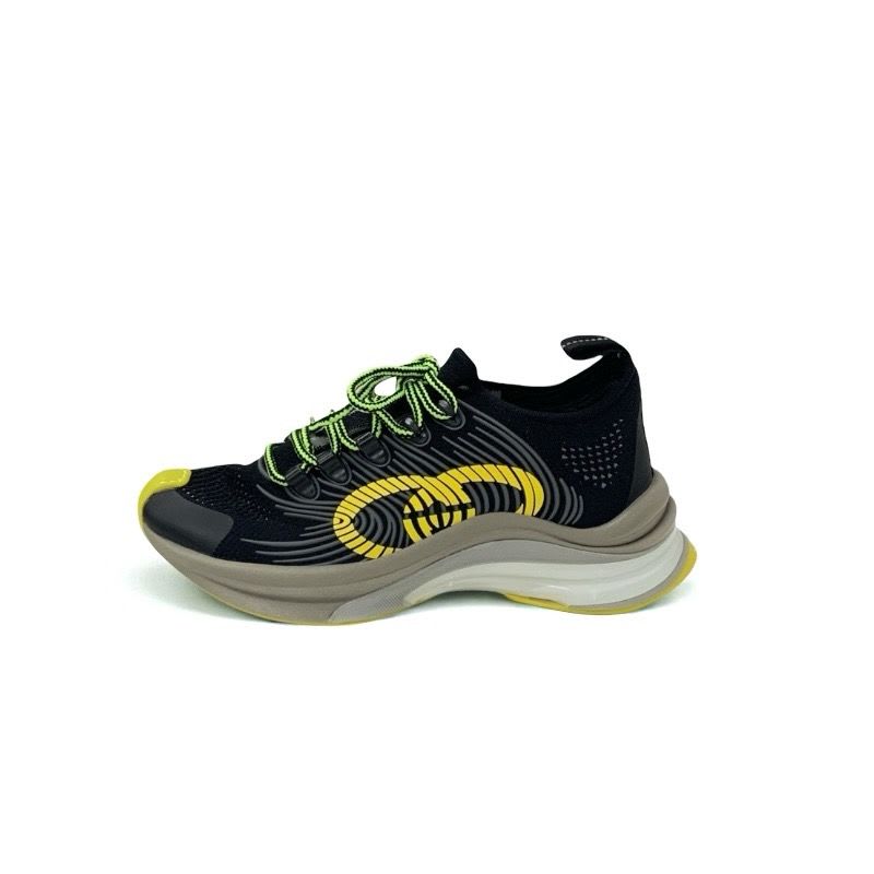 Gucci RUN Sneakers Shoes Fabric Black Yellow Interlocking G Logo — view 3
