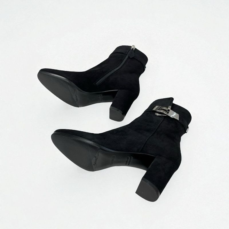 Hermes Saint Germain Boots Short Shoes Suede Black Silver Kelly Hardware — view 6