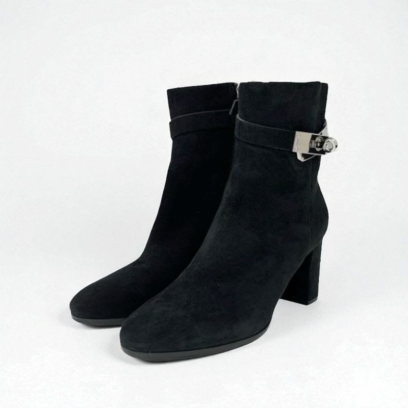 Hermes Saint Germain Boots Short Shoes Suede Black Silver Kelly Hardware — view 2