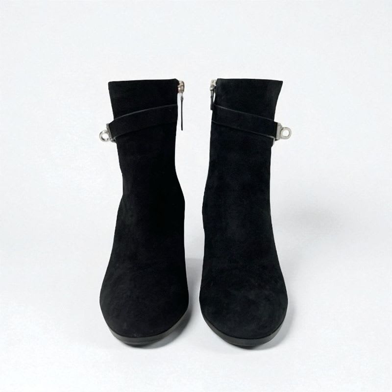 Hermes Saint Germain Boots Short Shoes Suede Black Silver Kelly Hardware — view 3