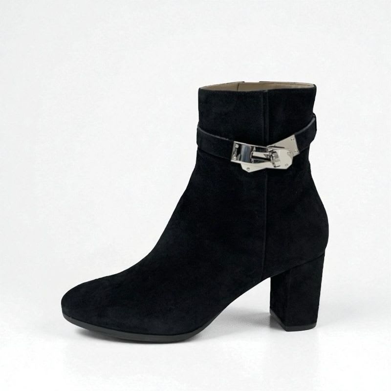 Hermes Saint Germain Boots Short Shoes Suede Black Silver Kelly Hardware — view 4