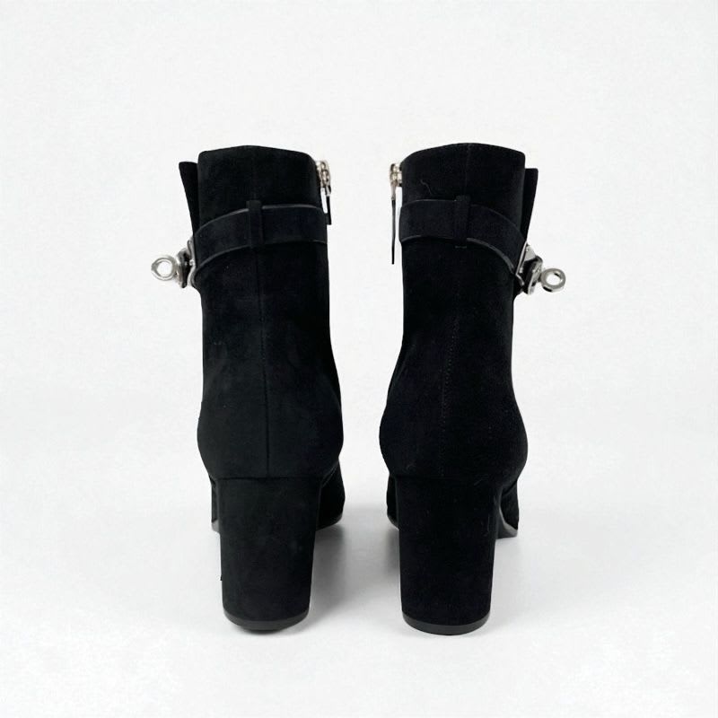Hermes Saint Germain Boots Short Shoes Suede Black Silver Kelly Hardware — view 5