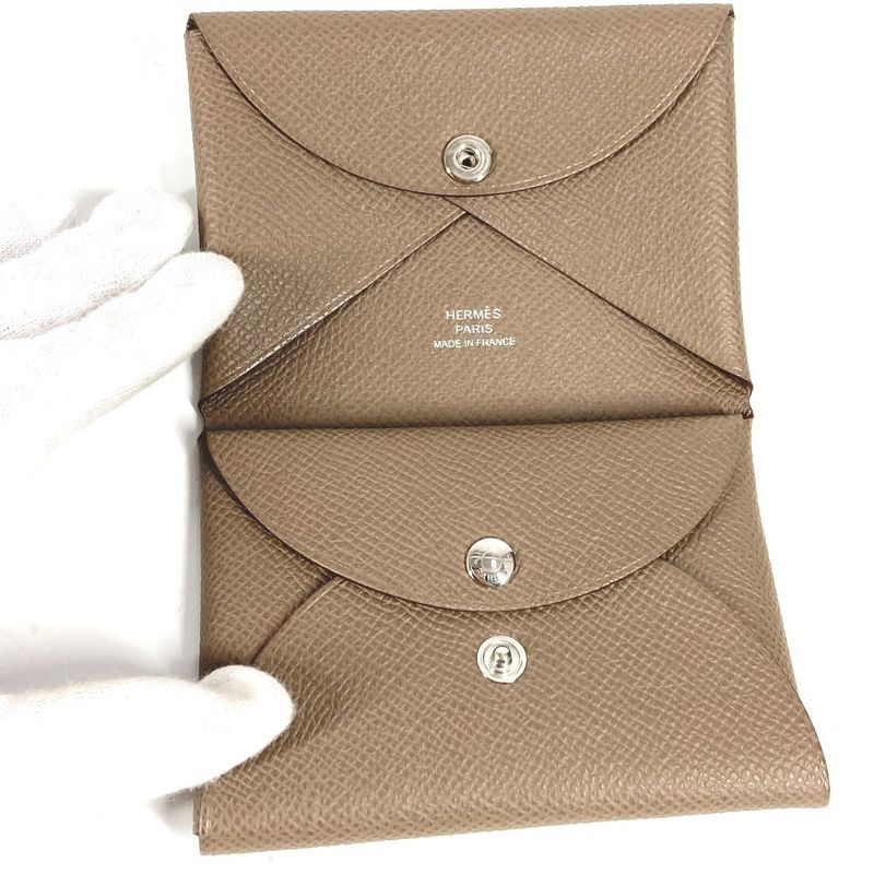 Hermes Coin Case Calvi Duo Epson Etoupe Grey — view 7