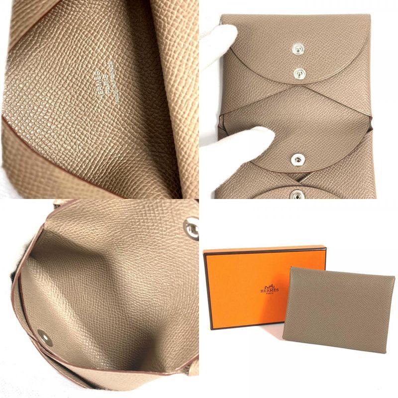 Hermes Coin Case Calvi Duo Epson Etoupe Grey — view 9