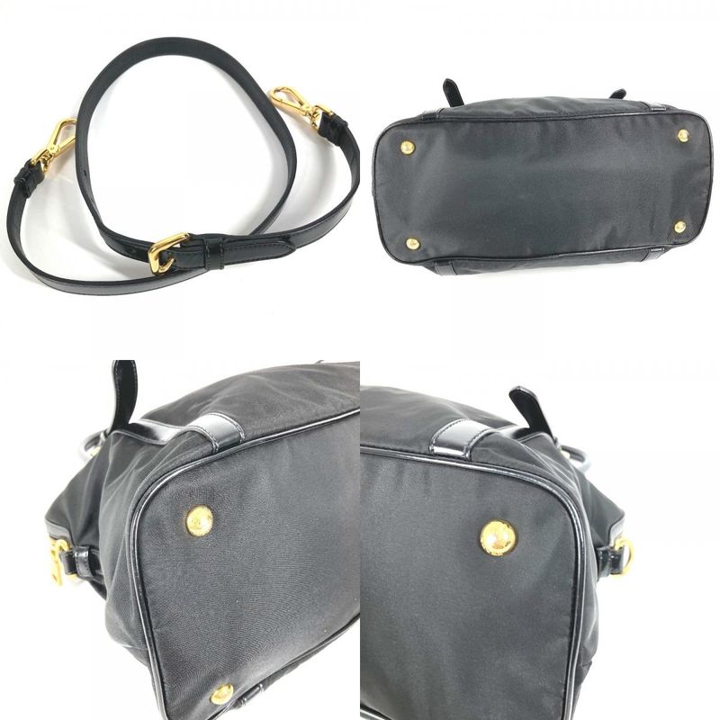 Prada Shoulder Bag Triangle Logo Plate 1 Bb01 Leather Nylon Black — view 8