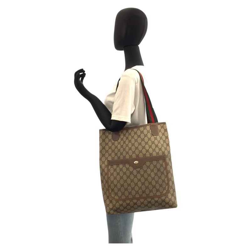 Gucci Vintage Sherry Line Beige GG Supreme Canvas Tote Shoulder Bag — view 5