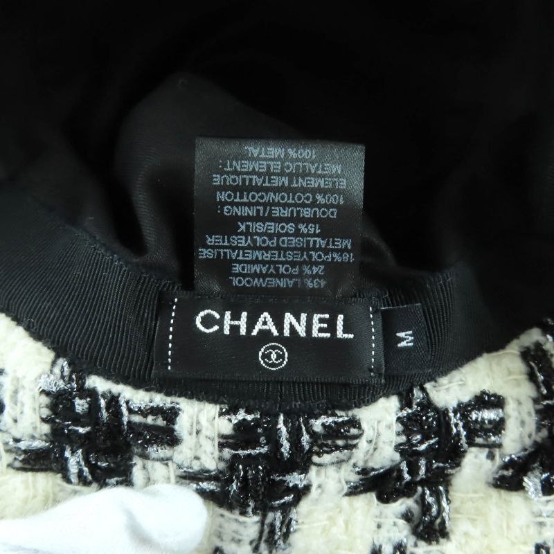 Chanel 20 AW B Coco Mark Plated Staggered Pattern Lame Tweed Hat White Black — view 6