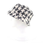 Chanel 20 AW B Coco Mark Plated Staggered Pattern Lame Tweed Hat White Black — view 2