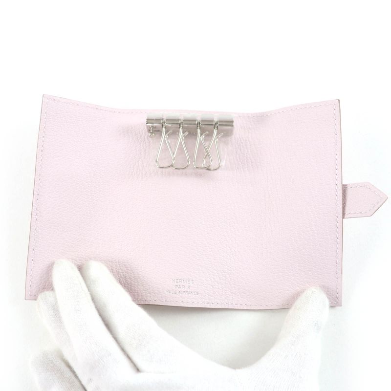 Hermes Bearn Chevre Mauve Pere Silver Hardware 4 Ring Key Case Engraved W — view 6