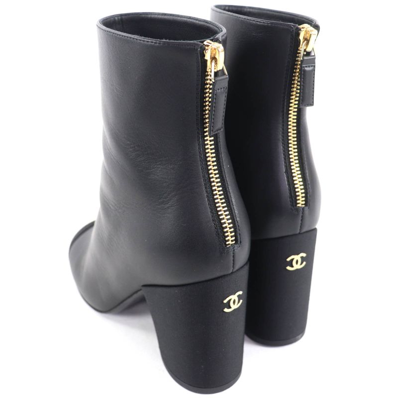 Chanel 22K Coco Mark Leather Ankle Boots with Gold Hardware Black 36 — view 6