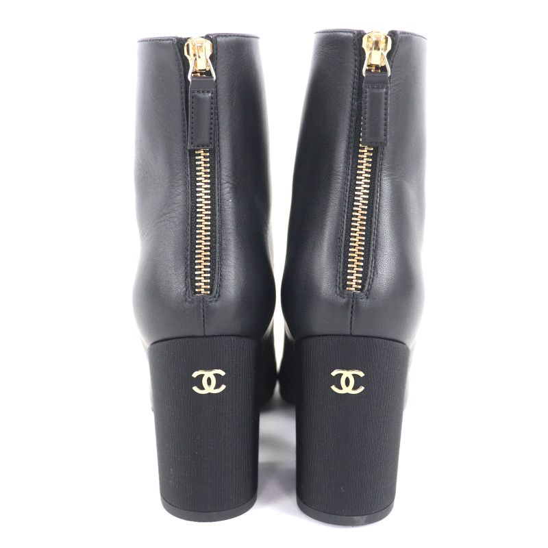 Chanel 22K Coco Mark Leather Ankle Boots with Gold Hardware Black 36 — view 5