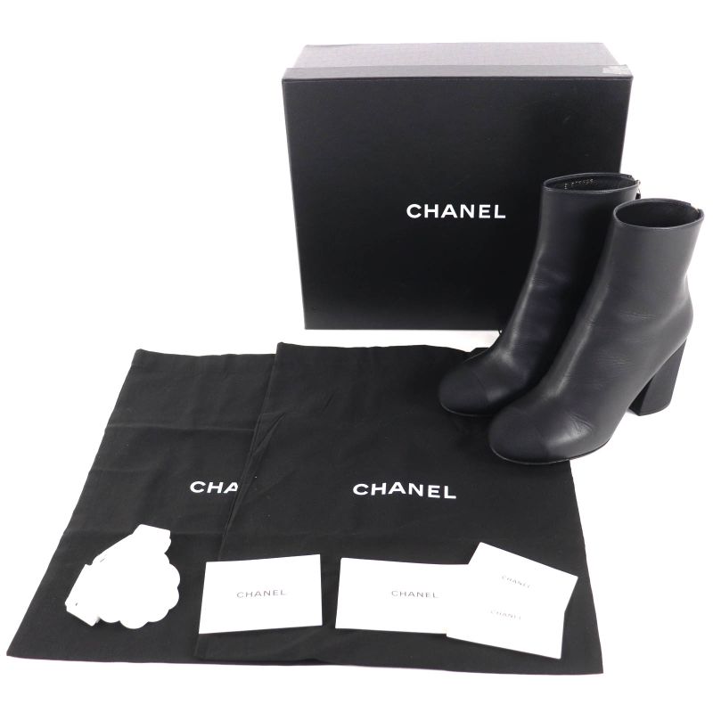 Chanel 22K Coco Mark Leather Ankle Boots with Gold Hardware Black 36 — view 2