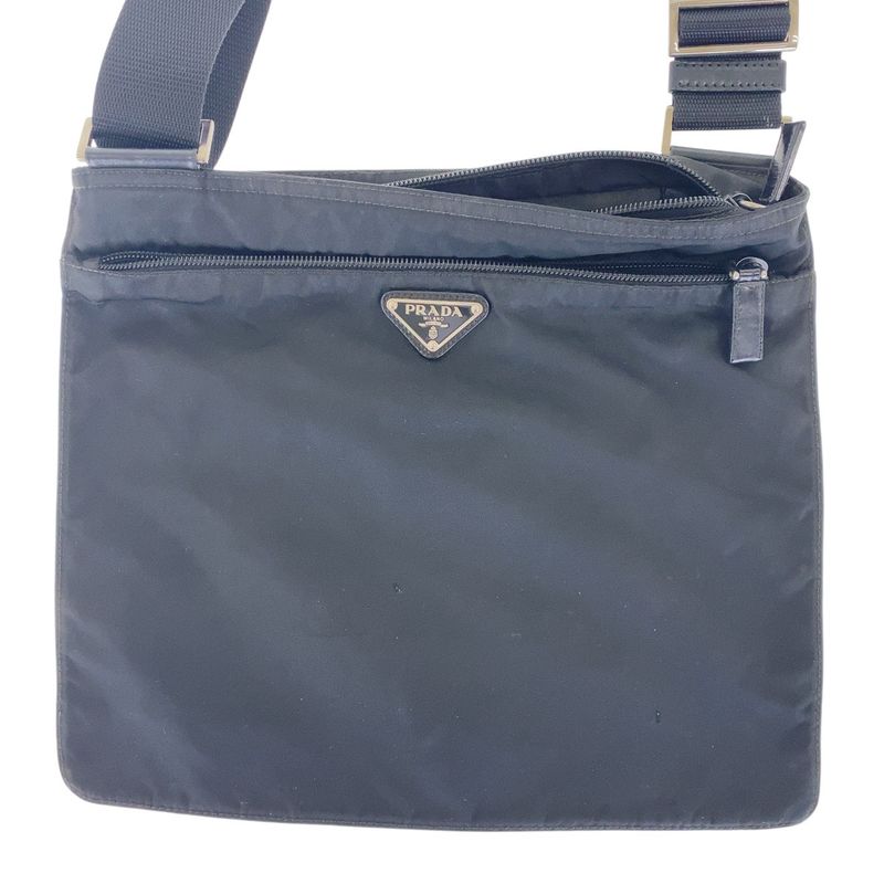 Prada Tessuto Triangle Logo Plate Black Silver Hardware Nylon Shoulder Bag — view 5