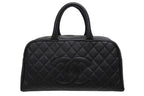 Chanel Handbag Mini Boston Caviar Leather CC Logo Black Gold