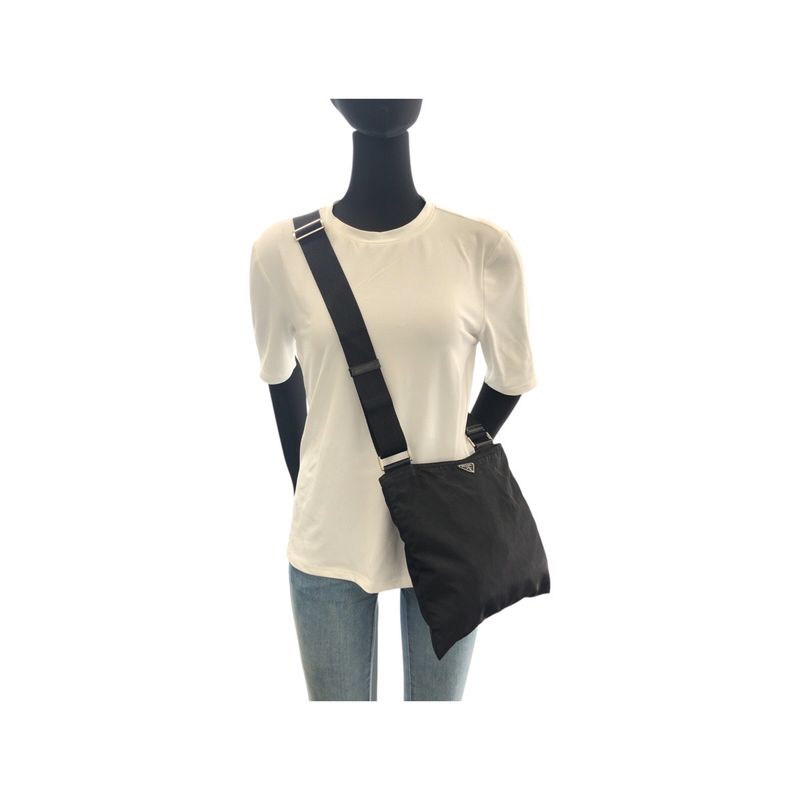 Prada Tessuto Triangle Logo Plate Black Silver Hardware Nylon Shoulder Bag — view 7