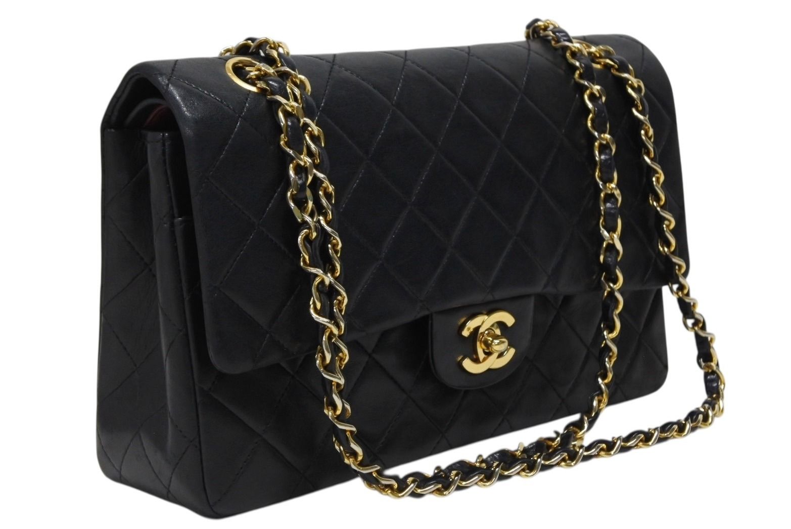 Chanel Quilted 25 Double Flap Chain Shoulder Bag CC Logo Lambskin Gold — view 3