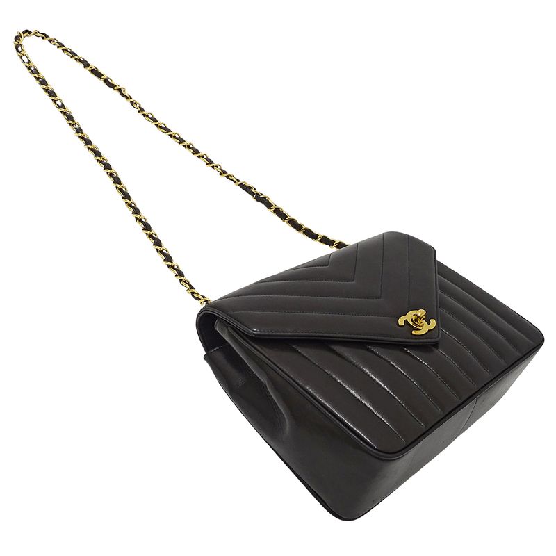 Chanel Bag Shoulder V Stitch Lambskin Black Gold Hardware — view 4