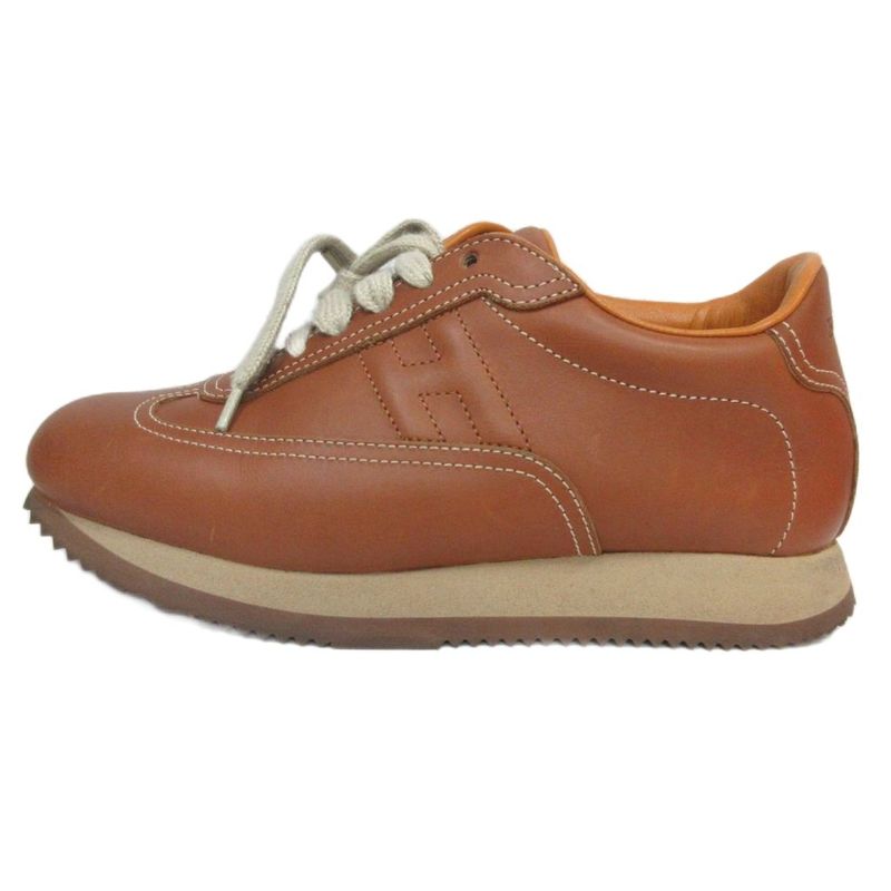 Hermes Quick Sneakers H Logo Leather Cowhide Low Cut 35.5 Brown Mnk 3 — view 3