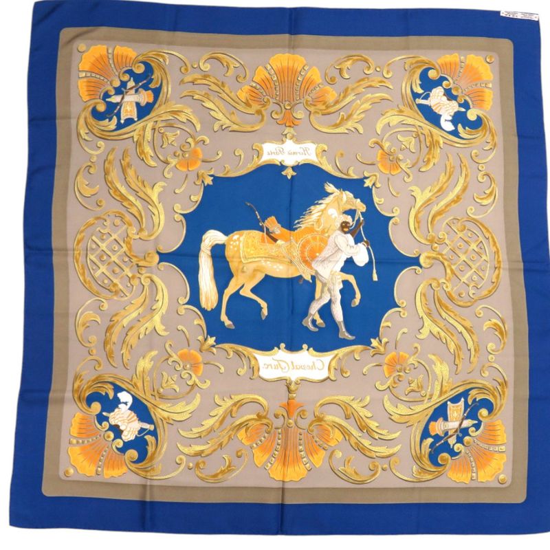 Hermes Carre 90 Turkish Horse Cheval Turc Silk Blue Scarf 0118 — view 2
