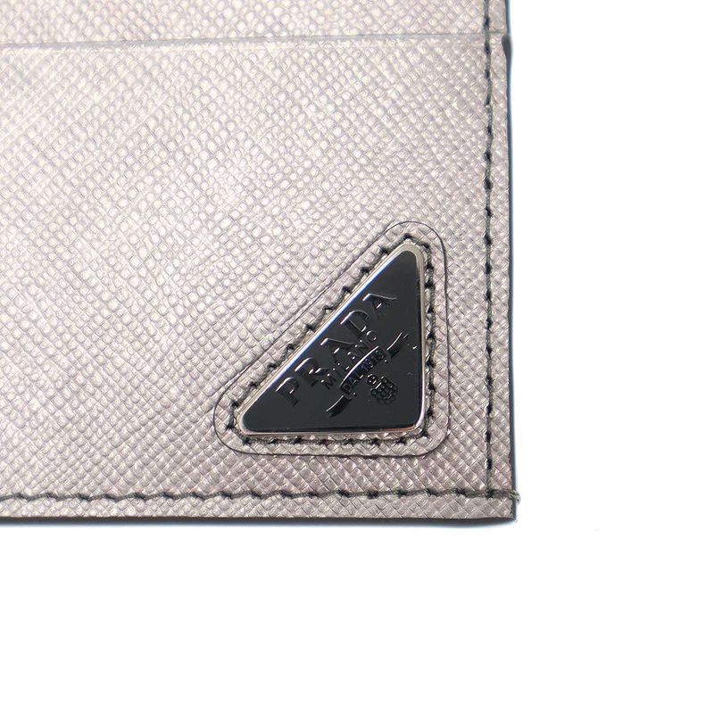 Prada Logo Plate Saffiano Leather Card Case 1 Mc223 Silver — view 6