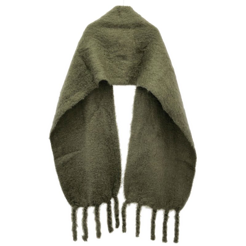 Loewe Anagram Leather Patch Long Fringe Scarf Khaki — view 2
