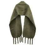 Loewe Anagram Leather Patch Long Fringe Scarf Khaki — view 2
