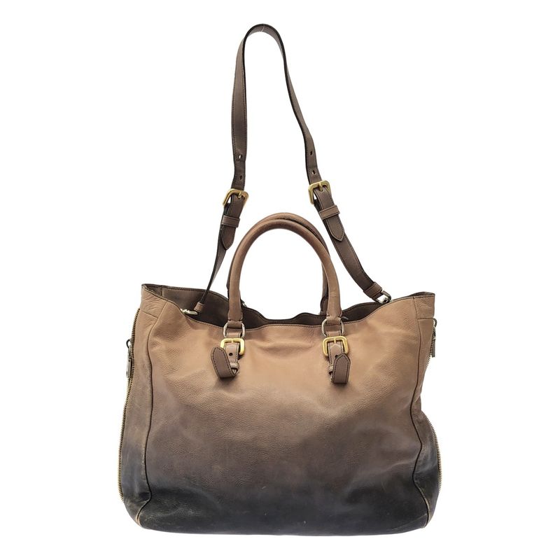 Prada Glace Zippers 2 Wayleather Bag Bn1592 Beige Black — view 2