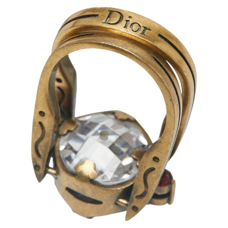 Dior Ring m Gold Red Plated Rhinestone — view 6
