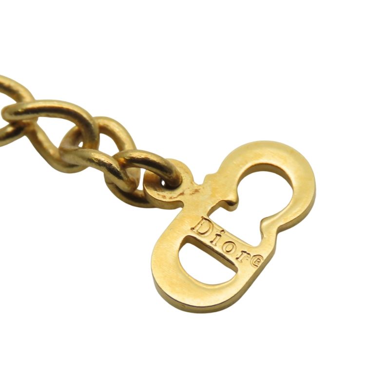 Christian Dior Necklace Metal Rhinestone Gold Heart Logo Plated Accessories — view 9