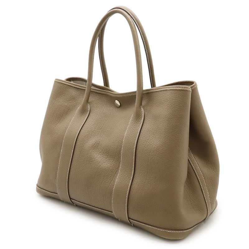 Hermes Garden Party PM Tote Handbag Negonda Leather Etoupe Glazed Silver — view 2