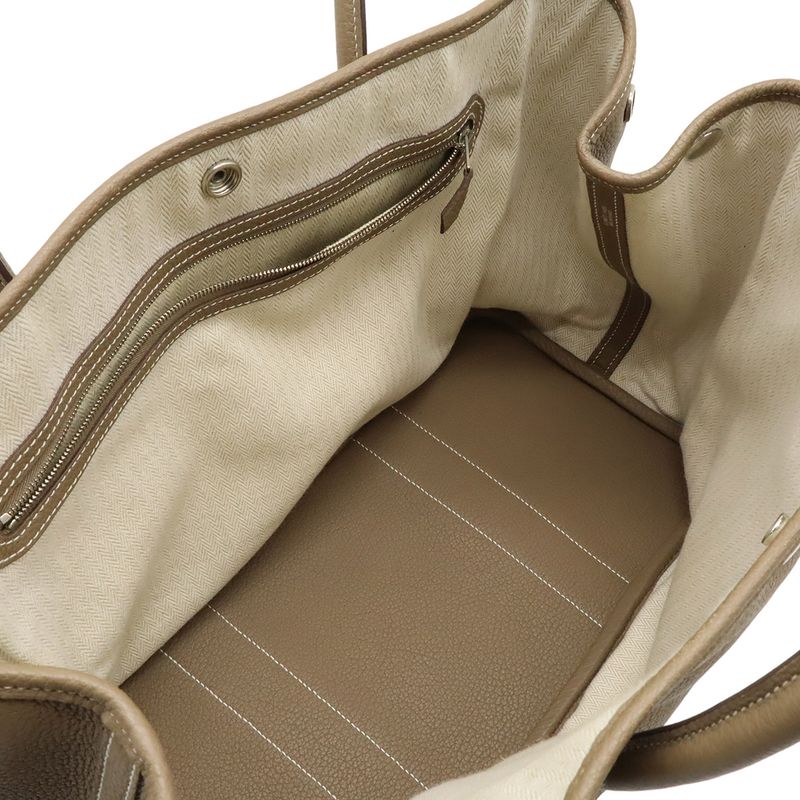 Hermes Garden Party PM Tote Handbag Negonda Leather Etoupe Glazed Silver — view 6