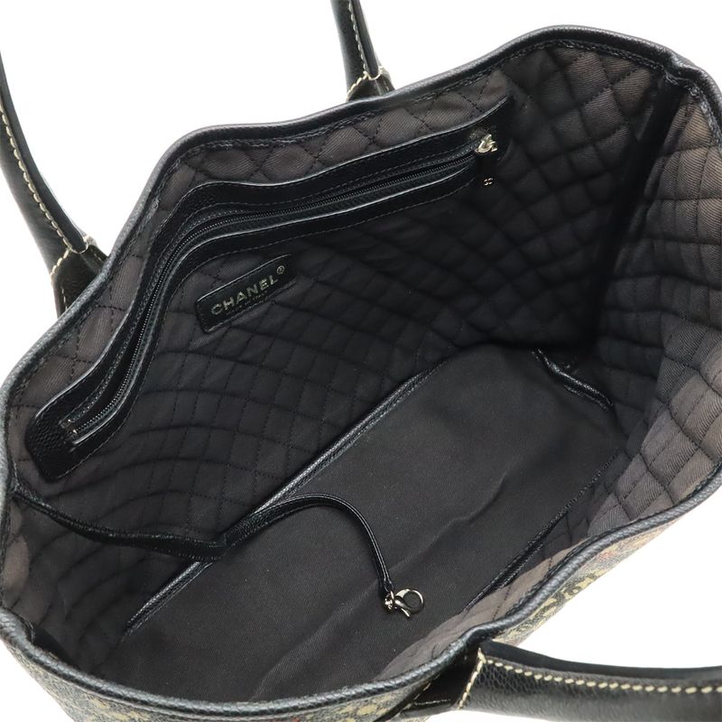 Chanel Coco Travel Tote Handbag Leather Black Beige Red Silver Hardware — view 6