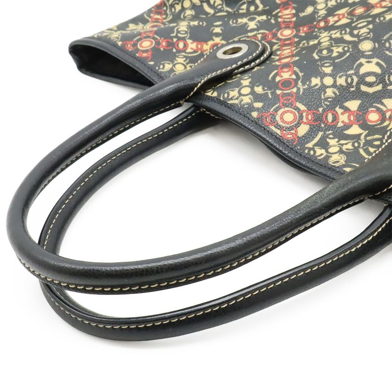 Chanel Coco Travel Tote Handbag Leather Black Beige Red Silver Hardware — view 5