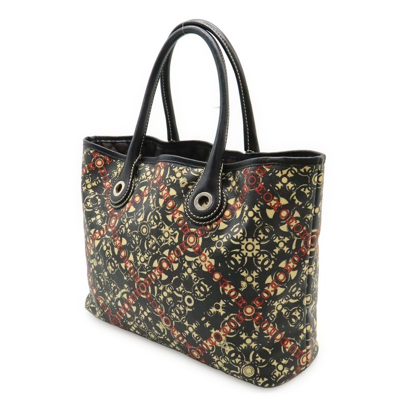 Chanel Coco Travel Tote Handbag Leather Black Beige Red Silver Hardware — view 2